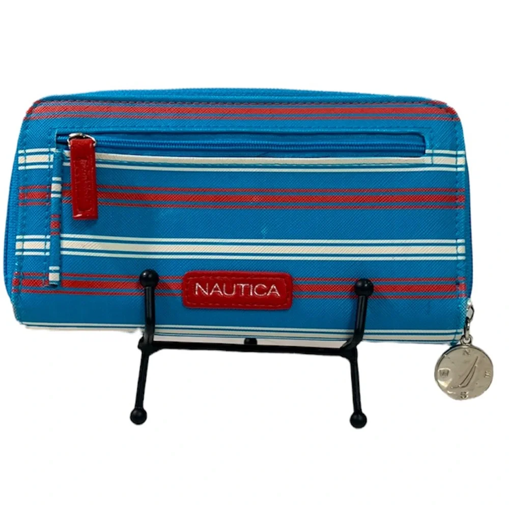 NAUTICA RFID PROTECTION Red White Blue Striped Zip Wallet colorful retro